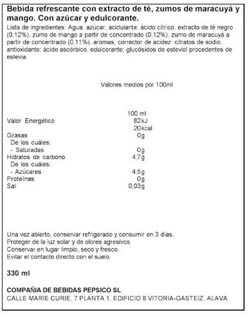 Lipton T&eacute; Mango Maracuy&aacute; Refresco de t&eacute; 330ml