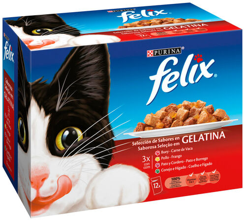 Comida húmeda gato gelatina Félix sabores pack 12