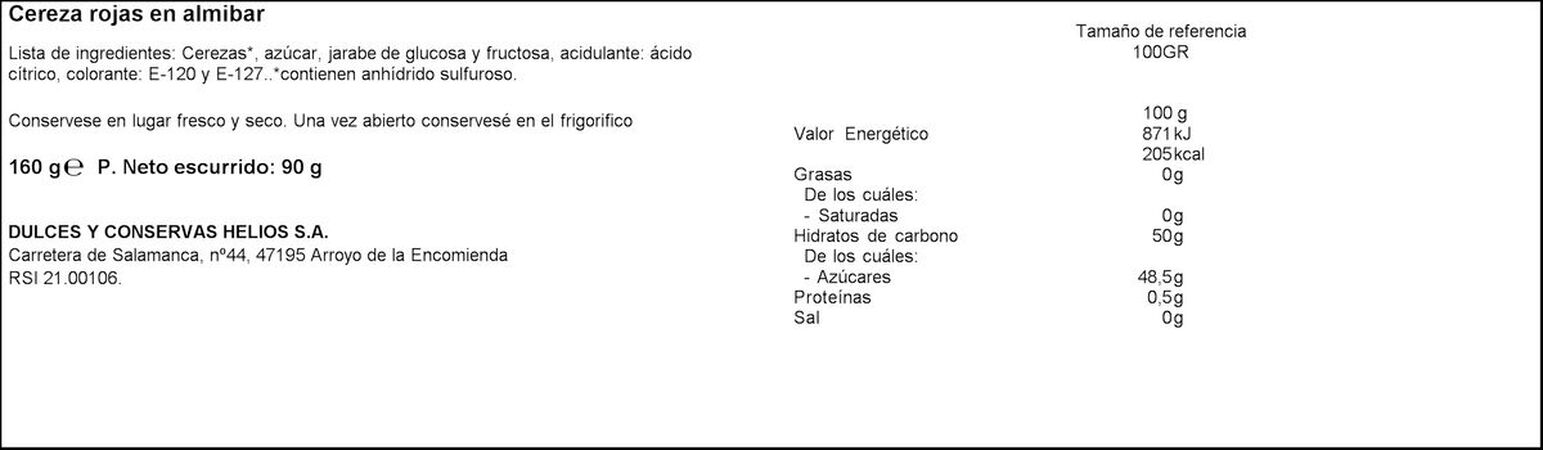 Cereza en almibar Helios 90g roja