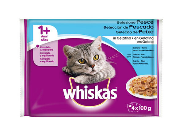 Comida húmeda gato Whiskas gelatina pescado pack 4