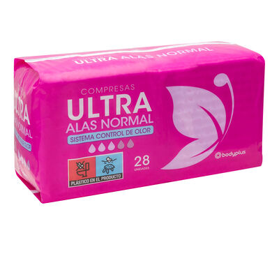 Compresas con alas Bodyplus 28 uds normal ultra