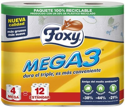 Papel higiénico Foxy 4 rollos Mega3