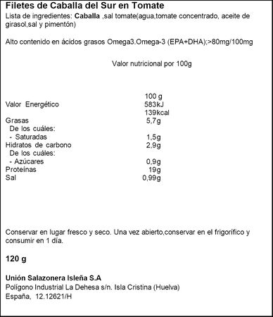 Filetes de caballa del sur en tomate Tejero 80g