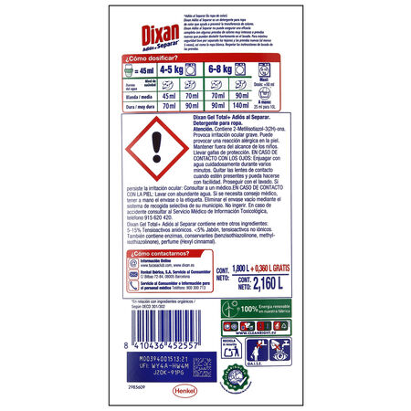 Detergente liquido Dixan 40+8 lavados 