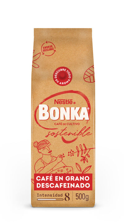 Caf&eacute; en grano tostado descafeinado Bonka 500g