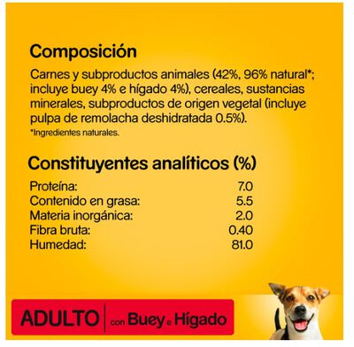 Pedigree Comida H&uacute;meda para Perros Sabor Buey e H&iacute;gado en Pat&eacute; Tarrina 300g