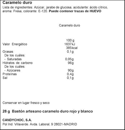 Bastón artesano de caramelo duro rojo y blanco Miguelañez 28g