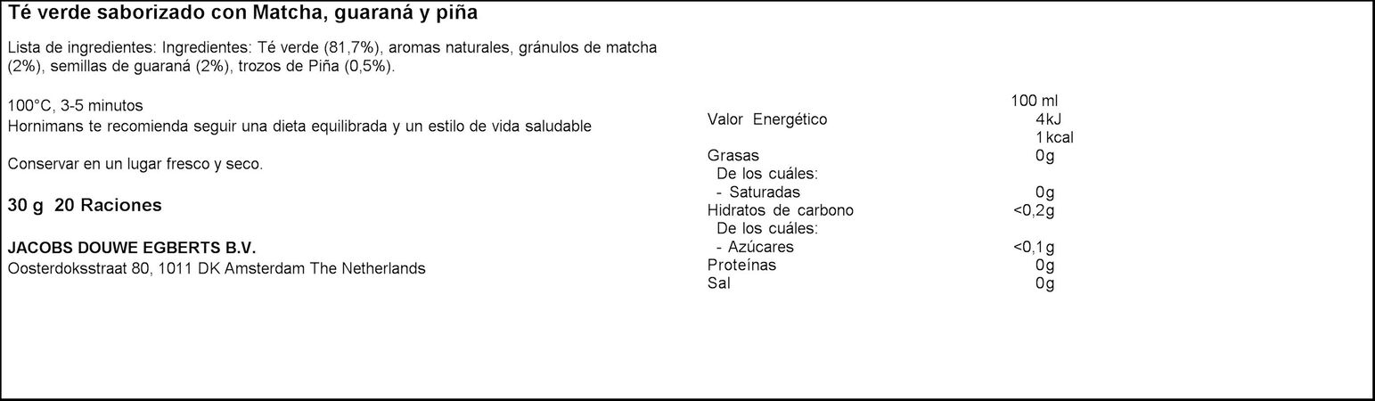 Té  silueta té matcha té verde guaraná Hornimans 20u