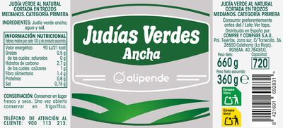 Jud&iacute;as verdes anchas sin gluten Alipende 360g