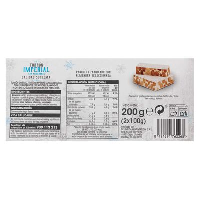 Turr&oacute;n almendras imperial sin az&uacute;car Alipende 200g