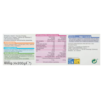 Preparado beb&eacute; Alipende 3 frutas sin gluten desde 4meses pack 4