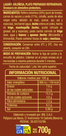 Lasa&ntilde;a bolo&ntilde;esa Alipende 700g