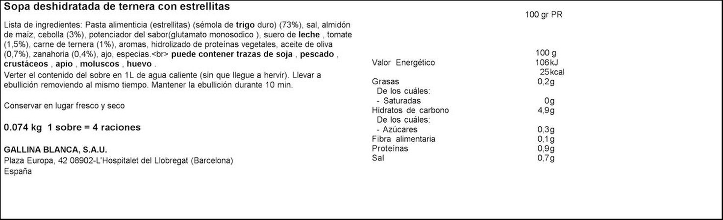 Sopa Gallina Blanca 74g ternera