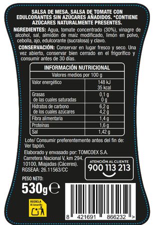 Salsa de tomate Zero sin az&uacute;cares a&ntilde;adidos Alipende 530g