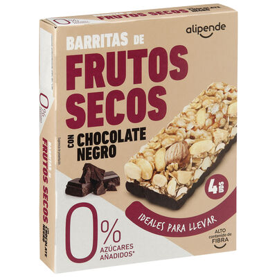 Barritas de frutos secos con chocolate negro 0% azúcar añadido Alipende 120g