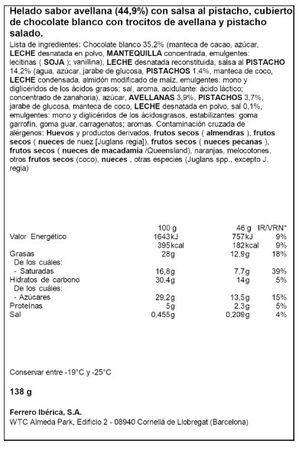 Helado collection ferrero con chocolate blanco y pistacho Ferrero 3 uds