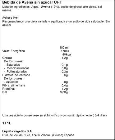 Bebida de avena 0% Yosoy 1l