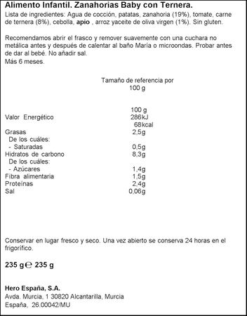Tarro Hero baby zanahoria ternera desde 6meses 235g