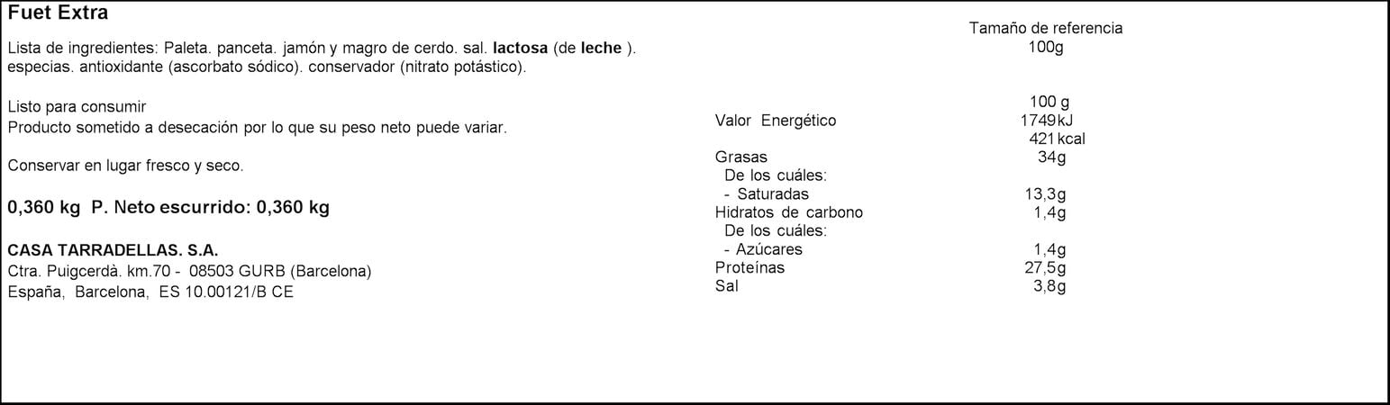 Fuet espetec Casa Tarradellas pack 2 uds de 180g