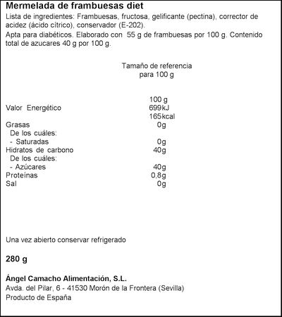 Mermelada diet la vieja fabrica 280g frambuesa