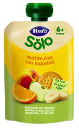 Alimento infantil preparado de frutas sin azúcar añadido y sin gluten Hero 100 g multifrutas con galletas