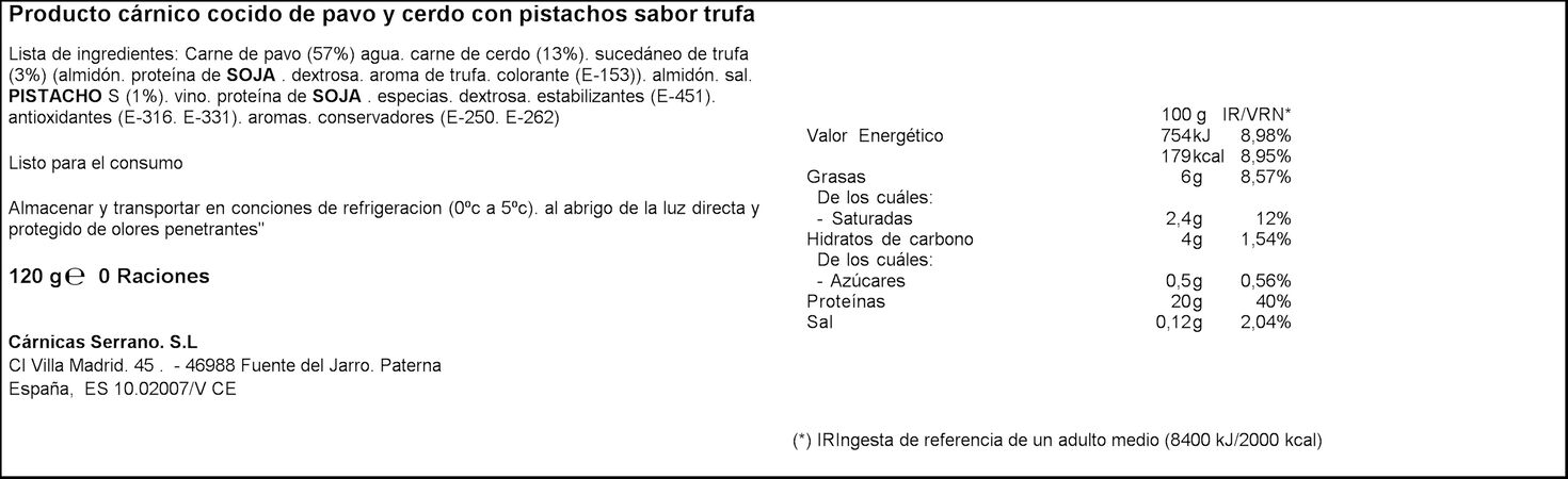Pavo trufado finas lonchas Serrano 2 x 60g