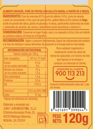 Pouch Alipende frutas con galleta Mar&iacute;a 120g