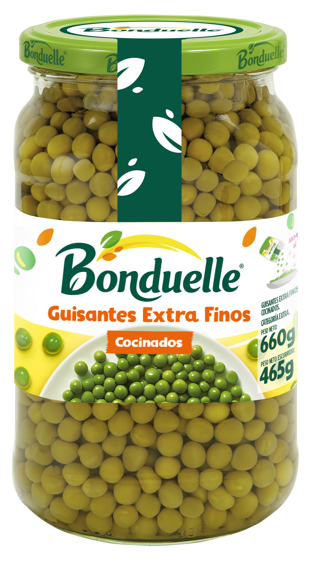 Guisantes Bonduelle tarro de cristal 465g extra finos