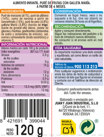 Pouch Alipende frutas con galleta María 120g