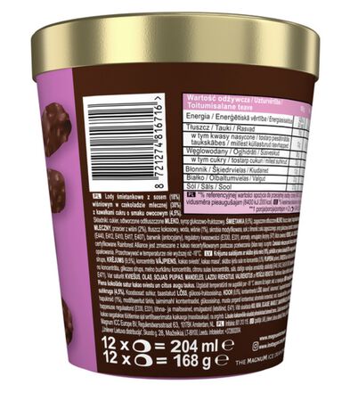 Helado bonbon magnum con chocolate con leche y cereza Magnum 12 unidades