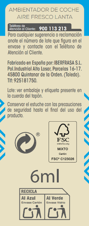 Ambientador coche Lanta 6ml aire fresco