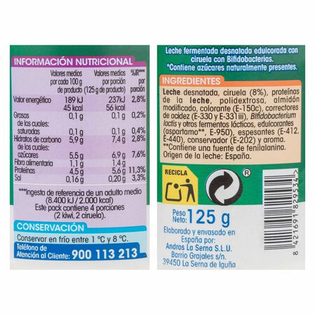 Bífidus Alipende sin azúcar añadido pack 4 ciruelas y kiwi