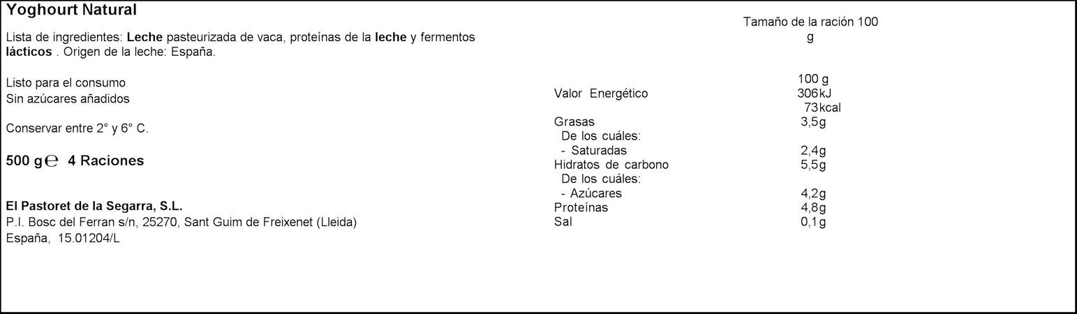 Yogur artesanal de vacas de pasto Pastoret 500g natural