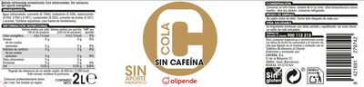 Refresco cola Alipende botella 2l zero sin cafe&iacute;na