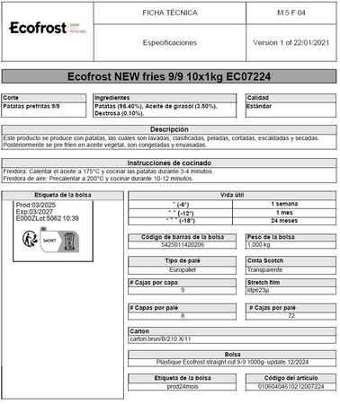 Patatas prefritas tradicionales Ecofrost 1 kg