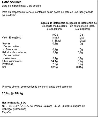 Caf&eacute; soluble natural Nescaf&eacute; 10 sobres