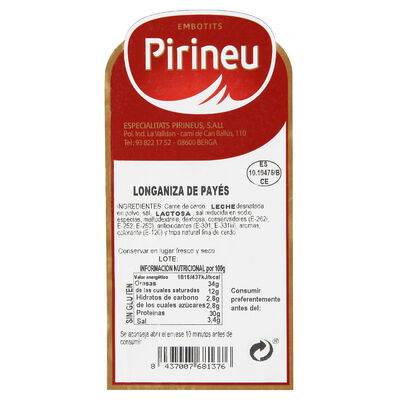 Longaniza pay&eacute;s Pirineu media o entera pieza 450g aproximadamente