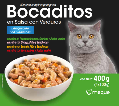Comida húmeda gato bocaditos Meque verduras pack 4