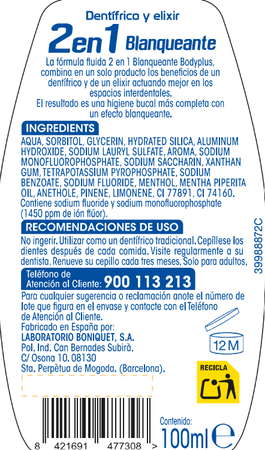 Pasta de dientes Bodyplus 100ml 2en1 blanqueador