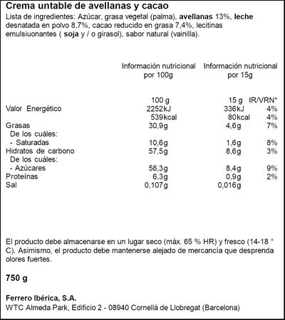 Crema de cacao y avellanas Nutella 750g
