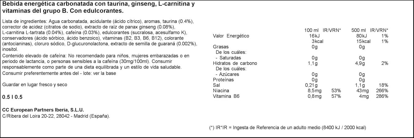 Bebida energética Monster 50cl zero taurina ginseng