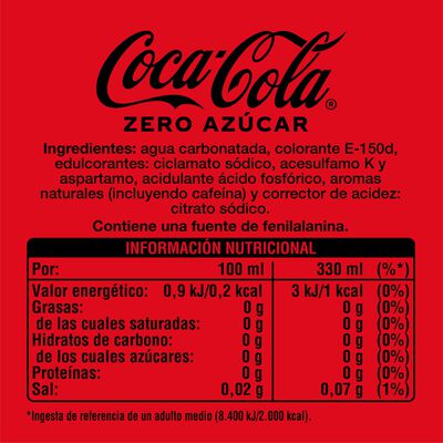 Refresco cola Coca-Cola lata 33cl pack 12 zero