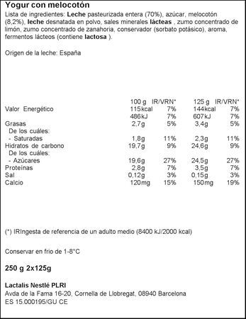 Yogur La Lechera pack 2 con melocot&oacute;n