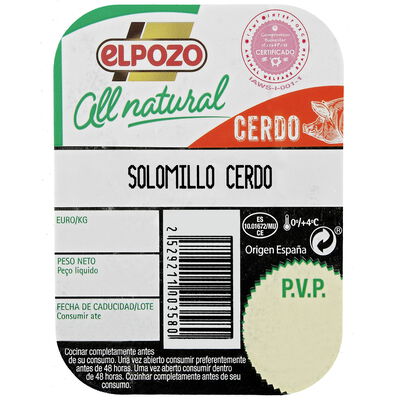 Solomillo de cerdo all natural ElPozo 500g aproximadamente