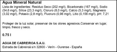 Agua mineral natural de Galicia sin gas tap&oacute;n sport Cabreiro&aacute; 0,75l