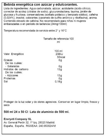 Bebida energ&eacute;tica sabor original Eneryeti 500ml
