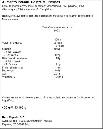 Tarro Hero baby multifruta desde 4meses pack 4 100g