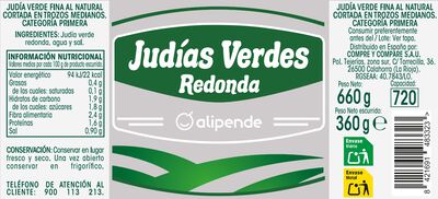 Jud&iacute;a verde redonda sin gluten Alipende 360g