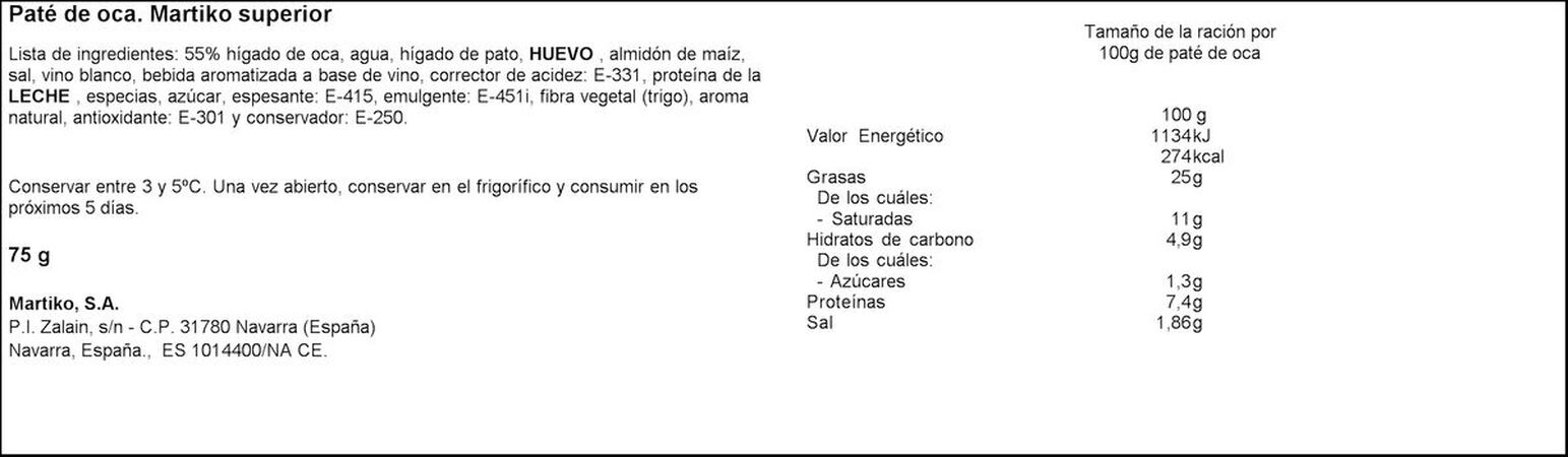Paté de oca Martiko bloc 75g