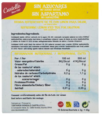 Bebida de re s/azucar Castello 45g lim&oacute;n